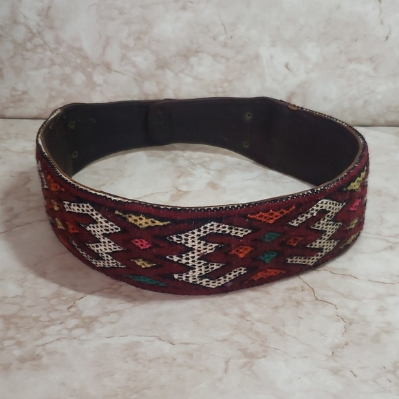 Motif 56 Brown Leather and Red Patterned Textile Women\'s Belt Size S main image 4